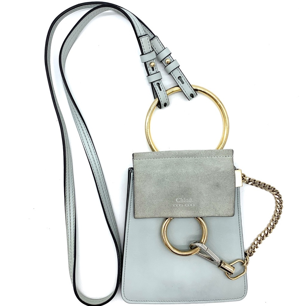 Auth Chloe Faye Bracelet Mini Light Blue Leather Shoulder Crossbody Bag COA